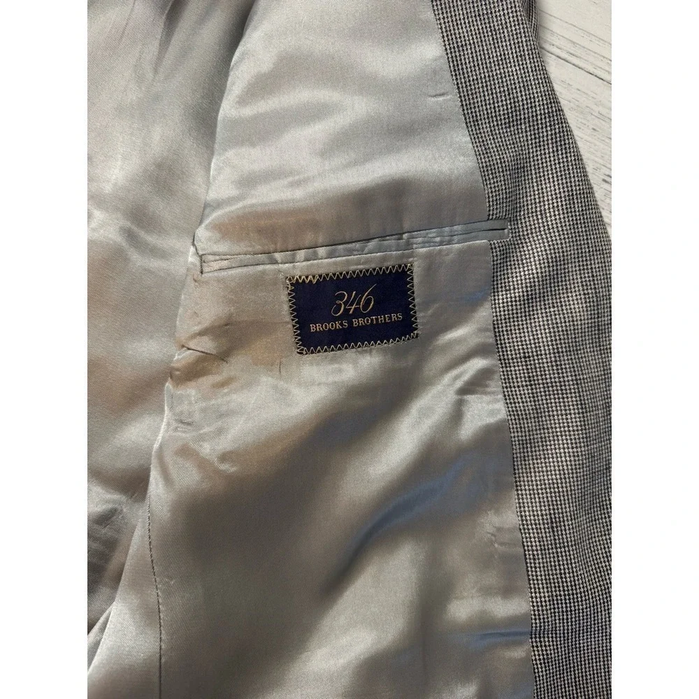 Brooks Brothers 346 Blazer Men 44L Beige Silk Wool Blend Lined‎ Button Up Jacket